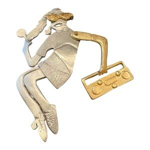 Ultra-Craft Rare Articulated Boombox Girl Brooch Mixed Metal 80s Retro J21